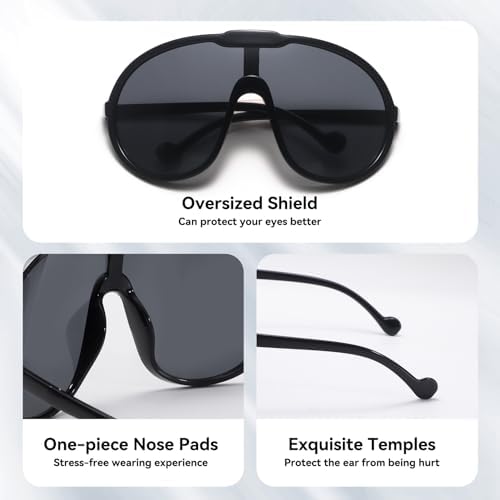 Dollger Oversized One Piece Sunglasses For Women Fashion Men Wrap Around UV400 Shield Goggles