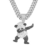 Xikui Cuban Pendant Necklace, Miami Ice Out Chain Necklace, Animal Pendant Hip-Hop Jewelry for Men Women, 20inch (silver panda)