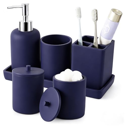 Resin 6 Pcs Navy Blue Bathroom Set Complete with Toothbrush