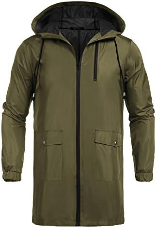 COOFANDY Men’s Waterproof Rain Jacket with Hood Lightweight Windproof Outdoor Active Long Raincoat