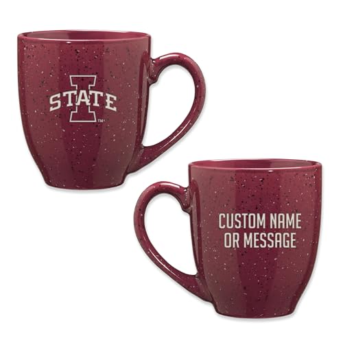 Image of Rico Industries NCAA Iowa State Cyclones Maroon Personalized 16 oz Team Color Laser Engraved Speckled Ceramic Coffee Mug