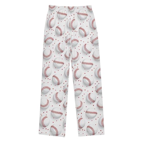ALAZA Baseball Ball Red Polka Dot Pajama Pants Long Sleep Pant Pajama Bottoms Elastic Waist with Pockets