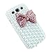 New 3D Pink Bowknot Bow Decorate full Pearls Case Hard White for Samsung Galaxy S3 III I9300