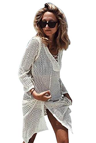 heekpek Femme Robe de Plage en Col V Robe Eté Cache Maillot Dentelle Cache-Maillot de Bain Femme Bohème Crochet Robe de Plage