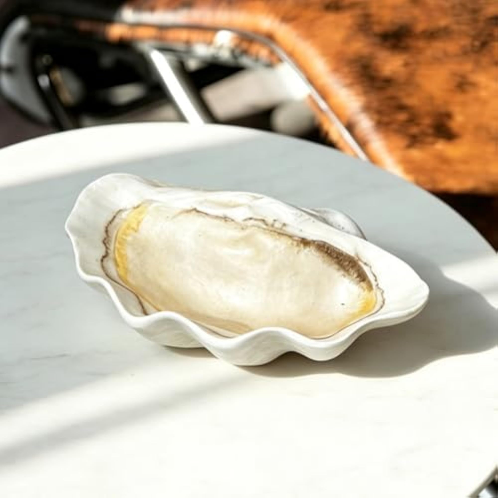White Seashell Tray Shallow Scalloped Shell Ornament Decorative