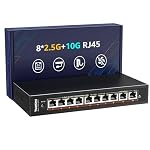 10 Port 10G Ethernet Switch Unmanaged, 8 x 2.5G Base-T Ports, 2 x 10Gb RJ45 Ports, Compatible with 100/1000/2500Mbps, Metal Case Fanless, YuanLey 2.5Gbe Network Switch for 2.5G/10G NAS, Wireless AP