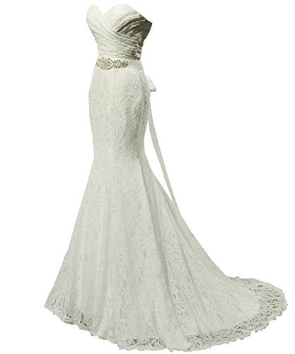 Solovedress Women's Lace Wedding Dress Mermaid Evening Dress Bridal Gown With Sash (Us 10, Ivory) #TOP2