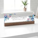 ARTBLOX | Office Personalized Name Plate Blue Leaf Design On Clear Acrylic Glass for Desk with Business Card Holder