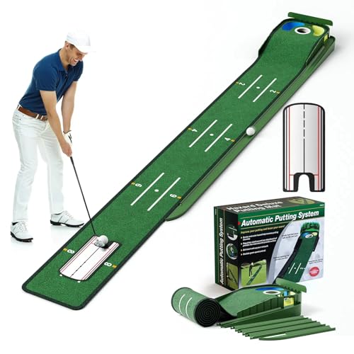 Professional Premium Putting Green with Auto Ball Return Track, Putting Mirror, Portable Golf Practice Training Aids for Home Office Backyard Golf Gift for Men Golfers