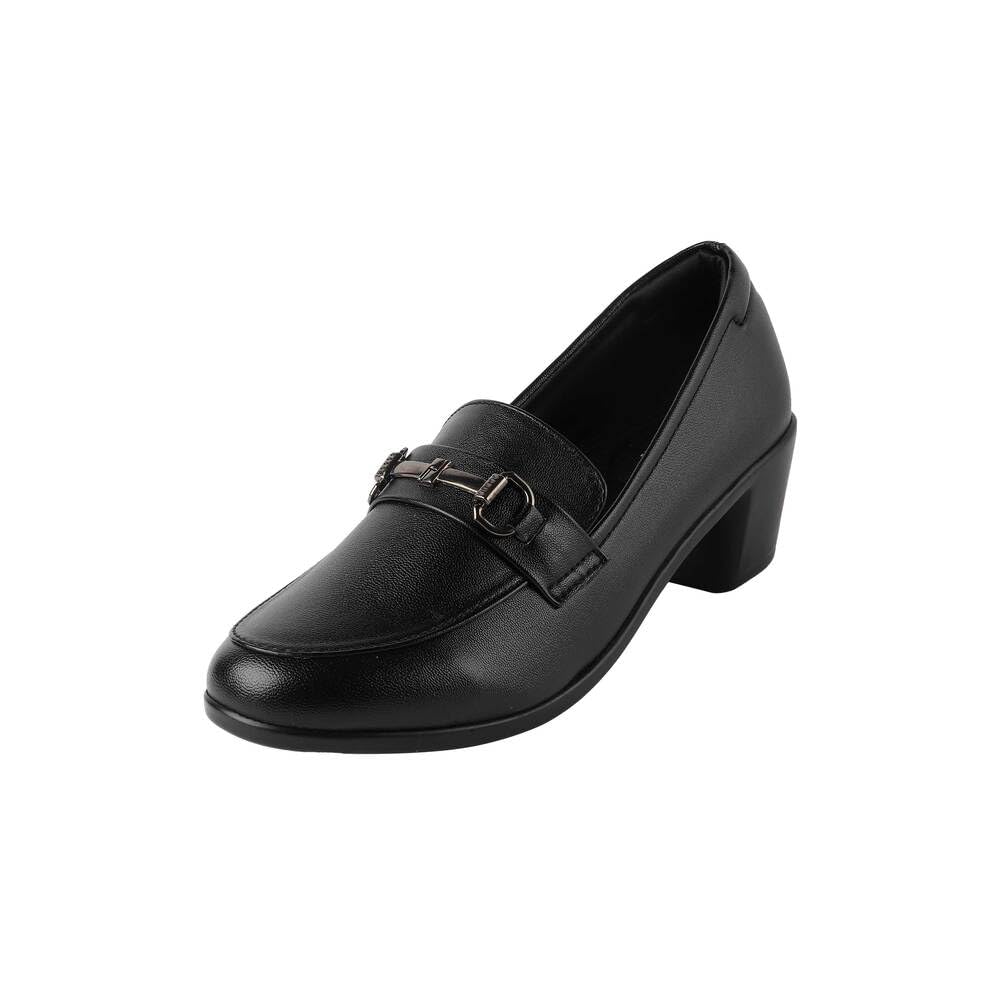 Men's Leather Loafers with Decorative Metal Bit and Low Block Heel-image-34