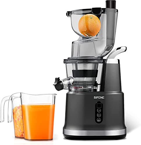 Masticating Juicer Machine, Sifene Whole Juicer, Vertical Cold Press Juicer, Juice Maker Extractor With 3.2" Big Mouth For Whole Fruits And Vegetables, Easy To Clean,Brush Inclued, Gray Version #TOP19