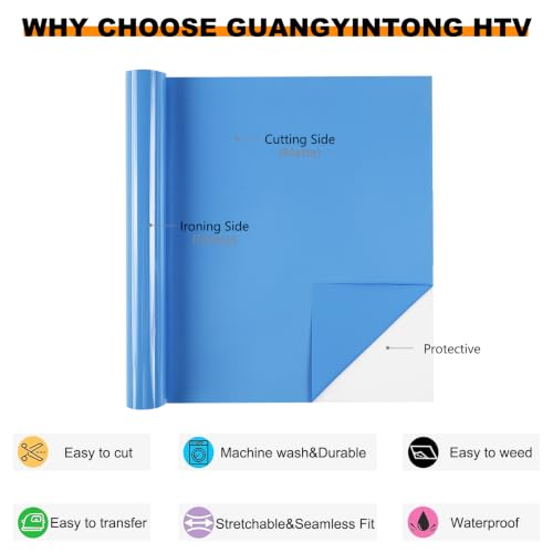 Image of guangyintong Heat Transfer Vinyl 12 inch x 55ft Sky Blue Iron on Vinyl