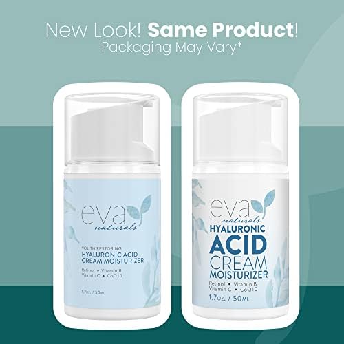 Hyaluronic Acid Moisturizing Cream by Eva Naturals - Best Wrinkle Cream - Facial Moisturizer Dry Skin Cream Retinol Vitamin B C & E CoQ10 - Anti-Aging: Reduces Dry Skin Fine Lines & Wrinkles 50 ml