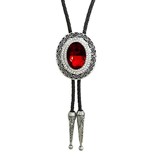 Selovo Western Big Large Red Rhinestone Western Bolo Tie Genuine Leather Silver Tone #TOP30