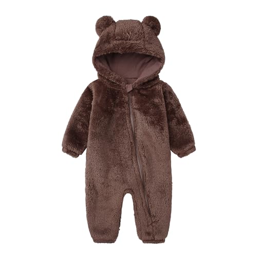 Baby Furry Jumpsuit Infant Bear Onesies Zipper Long Sleeve One-Pi...