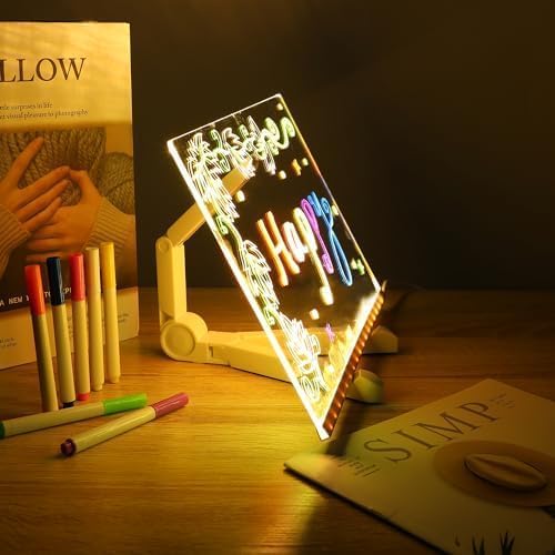Light Drawing Board with Adjustable Stand, 7 Coloured Markers, 30 x 20 cm