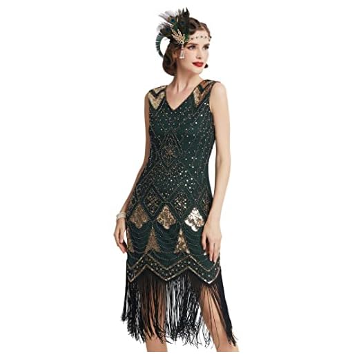 Coucoland 1920-tals klänning damer V urringning ärmlös klafflor paljetter klänning 20-talet paljetter klänningar Great Gatsby Cocktail party damer karneval kostym klänning