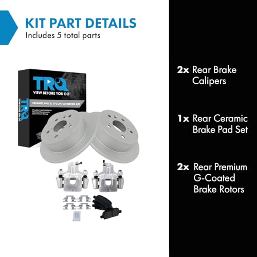 TRQ Rear Brake Pad and Rotor Set Ceramic G Coated Rotors Calipers Compatible with 2005 Toyota Avalon by TRQ - Image 2