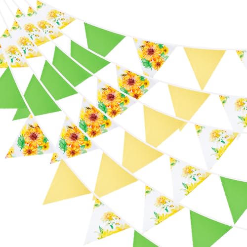 G2PLUS Guirnalda de 12 m de Banderitas Triangulares Verdes - 42 Banderas Verde y Amarillo para la Decoración de Pascua (Interior/Exterior)