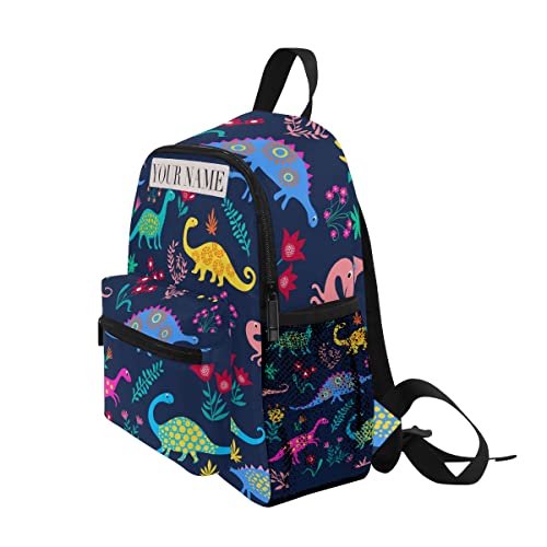 OREZI Custom Preschool Backpack with Chest Strap,Personalized Mini Toddler Backpack Daycare Toy Bag for Boys Girls,10 x 4x 12 InchesDinosaurs Cute Kids Pattern, Color Mixed3