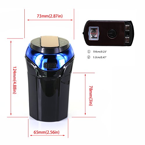 Autly Car Ashtray Cup With Detachable Smokeless Lighter And Blue Led Light Usb Charging Car Ashtray Ashtray With Lid Blue #TOP1