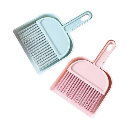 ANDRESLAD 2個 ミニほうきちりとり 用小型卓上掃除ブラシ ピンク ブルー コンパクトで耐久性プラスチック製 持ち運び便利で人間工学的グリッ