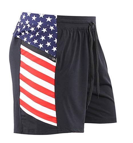 Anthem Athletics Hyperflex Gym Shorts For Men Zippered Pocket 5 Inch Inseam – Workout Shorts, Running Shorts, Athletic Shorts, Cross Training Shorts Yoga Shorts - Black & American Flag G2 - X-Large #TOP2