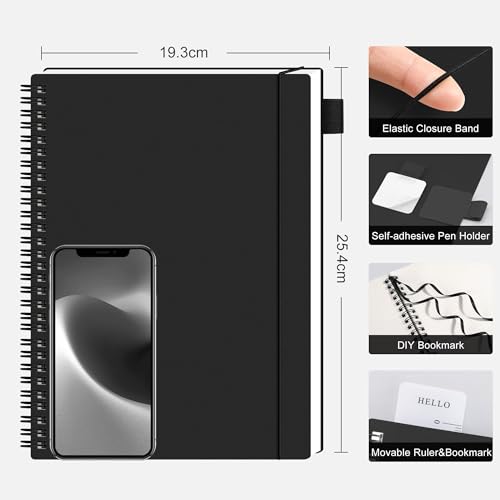 RETTACY Notizbuch B5 Gepunktetes, Bullet Dot Journal, Leichtgewicht Collegeblock, 70 Blatt / 140 Seiten Zum Schreiben, 100gsm, PVC Rinbuch, für Frauen Männer Arbeit Büro, 19.3x 25.4cm - Schwarz