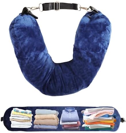 Bcxfbxd Travel Neck Pillow Stuffable Soft Plush Adjustable Storage Pillow with Clothes for Airplane Travel Road Trip Camping