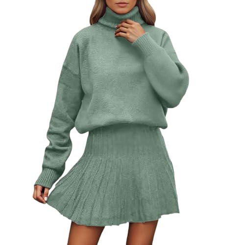 Conjunto genérico de falda corta para mujer, otoño e invierno, 2 piezas, informal, suéter de cuello alto, falda corta, conjunto minimalista de punto, ropa cálida, otoño e invierno, elegante para