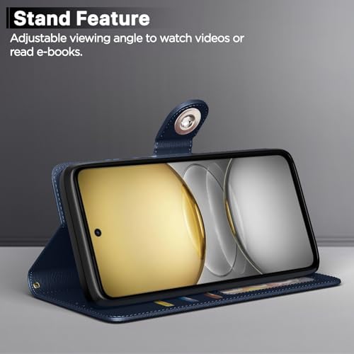 Image of Pikkme Flip Cover Leather Finish | Inside TPU with Card Pockets | Wallet Stand and Shock Proof | Complete Protection Button Flip Case for Realme C75(Blue)