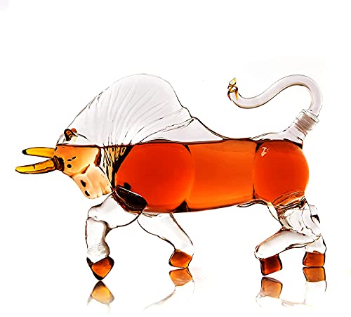 The Wine Savant Charging Bull Heads Forward Animal Liquor Dekanter Made For Bourbon, Whiskey, Scotch, Rum, or Tequila, Sternzeichen Form Cover
