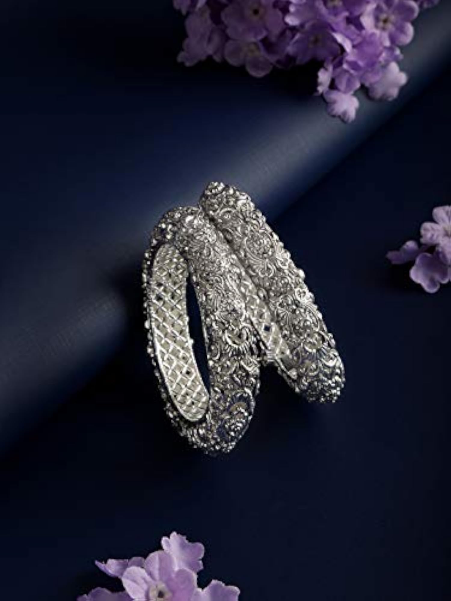 Silver Plated Screw Kada Set of 2, Traditional Elegance
