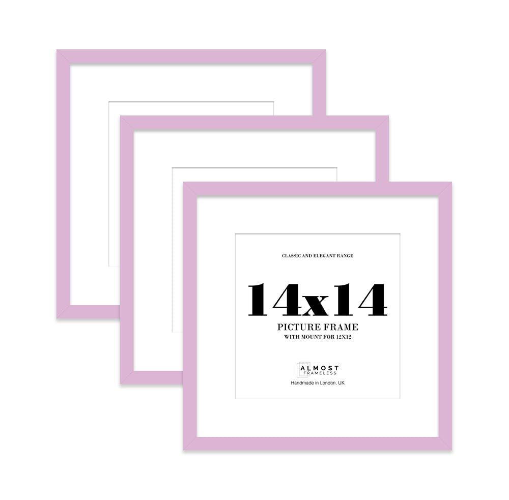 14x14 Lilac Picture Frame with Mount for 12x12 Photos, Prints - Modern Square Wall Frame, Set of 3