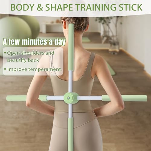 Yoga Stange für Haltungskorrektur – Anti-Buckel Yoga Stick für Rücken & Nacken, Yogastange Kreuz mit Edelstahlkern mit Schaumstoffgriff, Ideal für Ganzkörper-Training, Stretching und Fitness