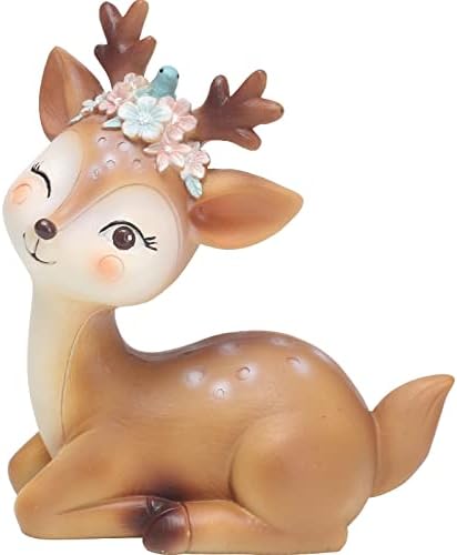 ROOGO Resin Sika Deer Figurine Cute Animal Home Decor Cartoon Deer Statuette Fence Planter Ornament Gardening Decoration(10.5ร9.5)