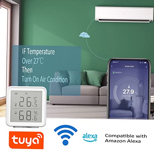 Henniu Sensor de umidade de temperatura inteligente WiFi Compatível com Alexa Higrômetro digital sem
