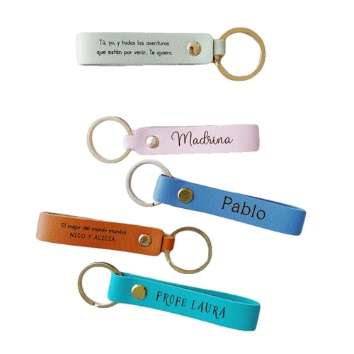 MONAMI - Llavero personalizado de piel, varios diseños y colores a elegir. Llavero con nombre personalizado. Diseñado y producido en España