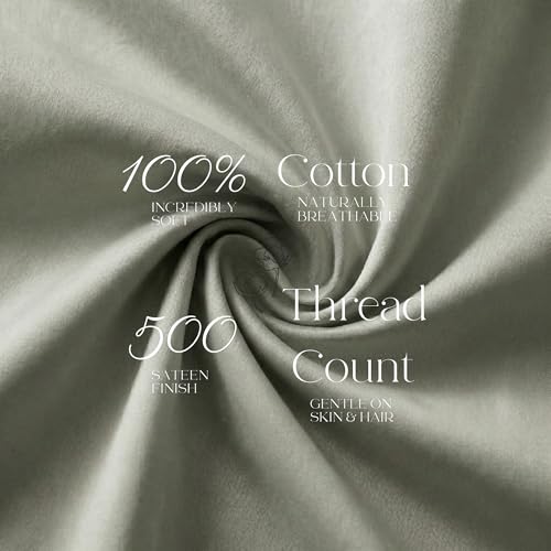 Image of Beckham Hotel Collection Pillowcases Queen Size Set of 2, Cool Touch Cotton Sateen Fabric, 500TC, Silky Smooth & Soft, Open End, Aqua Gray
