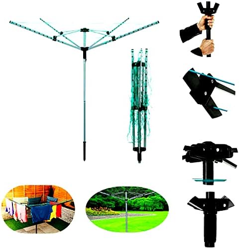Sizi Ltd 50m Heavy Duty High Garden Spike 4 Arm Rotary Airer Washing Clothes Line Rack Wall Mounted Pole Powder Coated Steel Folding Laundry Outdoor Support Prop