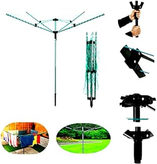 Sizi Ltd 50m Heavy Duty High Garden Spike 4 Arm Rotary Airer Washing Clothes Line Rack Wall Mounted Pole Powder Coated Steel Folding Laundry Outdoor Support Prop