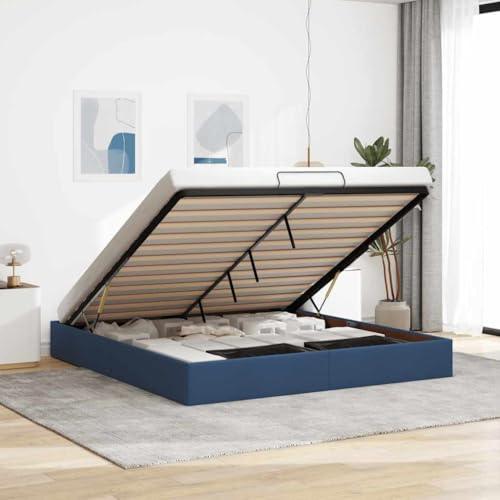 Festnight Cama Canape 180 x 200 cm, Cama Tapizada 180 x 200 cm, con Somier y Espacio de Almacenamiento, Cama Matrimonio, Canapé Abatible 180 x 200 cm, Cama de Almacenamiento Azul
