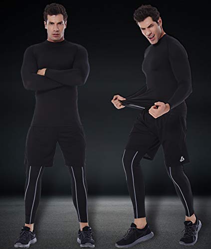 Silkworld Men's 3 Pack Compression Shirt Cool Dry Running Long-Sleeved Sports Baselayer,Black#3(Pack Of 3),Medium #TOP3
