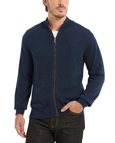 Kallspin Cardigan à fermeture éclair intégrale pour homme en pur coton avec col montant - Vêtement d'extérieur décontracté et léger, indigo, Taille 3XL