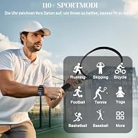 STECEi Smartwatch Herren Damen, Smart Watch mit Bluetooth Anrufe, Herzfrequenz Schlafüberwachung Schrittzähler, Blau – Ansicht 3