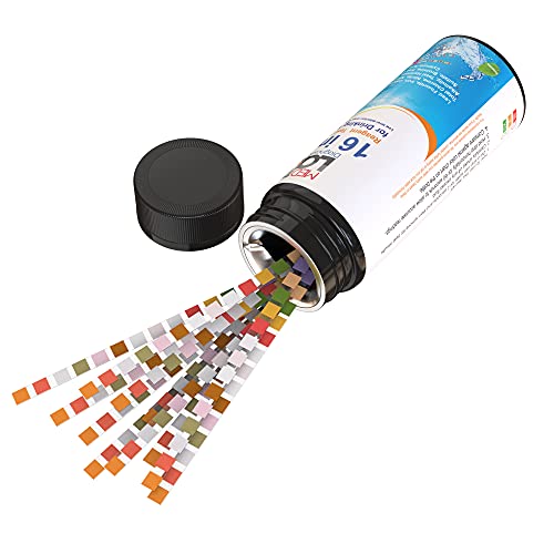 16 in 1 Drinking Water Test Kit Strips, 100 cnt. Home Water Quality Test for Tap Water, Pool, Spa. Strips for Water Hardness, Total Chlorine, Mercury, Lead, Aluminum, Fluoride, Iron, pH and More