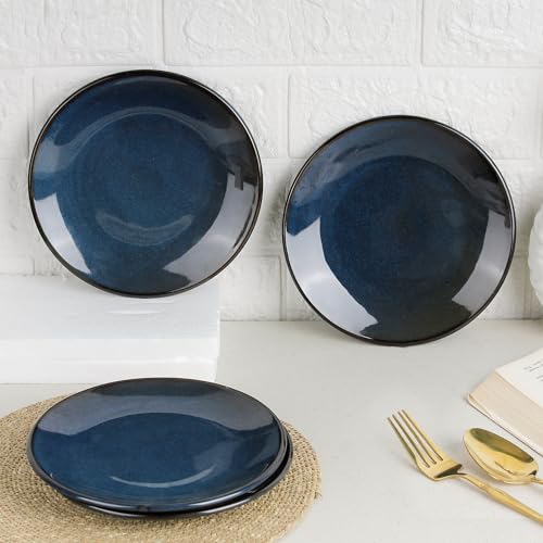 Image of The Earth Store Galaxy Blue 7 Inch Ceramic Quarter Plates Set of 4 | Microwave & Dishwasher Safe Plate | Half Plate for Dessert, Snacks, Dinner | Snack Plates for Gifting, Daily Use
