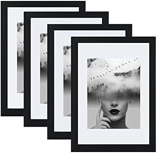Alishomtll 12x12 MDF Picture Frames for 10x10'' Picture, 4 Pack Photo Frames for Wall and Tabletop, to hang or stand, Perspex Sheet,Family Frame (Black Frame)
