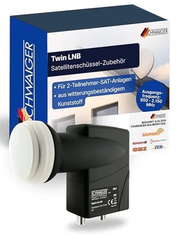 SCHWAIGER Twin LNB digital I Low Noise Blockconverter für 2 Teilnehmer I witterungsbeständig & robust für störungsfreien SAT-Empfang I geeignet für Multifeedanlagen I Satellitenschüssel-Zubehör