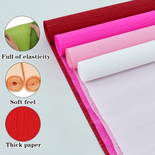 Image of BEISHIDA Red Pink White Crepe Paper Roll, 4 Rolls Crepe Paper Sheet